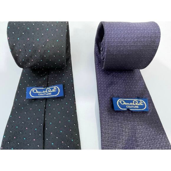 Oscar De La Renta Silk Necktie Lot of 2 Wedding Guest Preppy Office - Picture 4 of 6